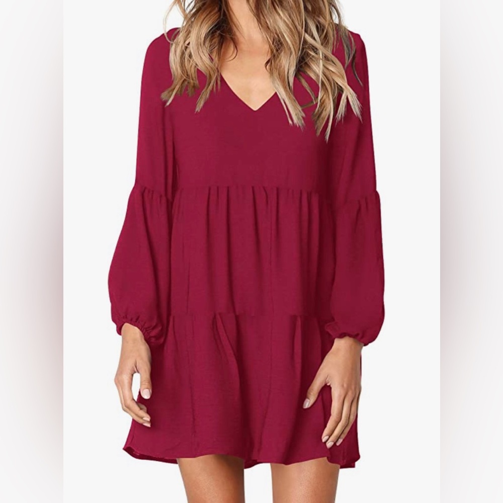 Burgundy / Maroon Boho Tiered Dress Sz L